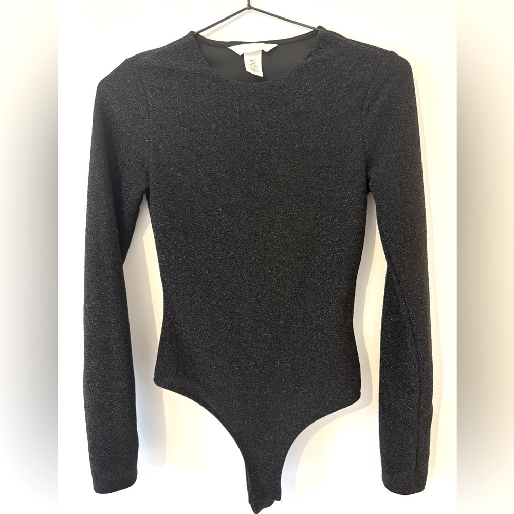 * 3 FOR $20 * H&M Glittery Black Bodysuit – XS – Like New
